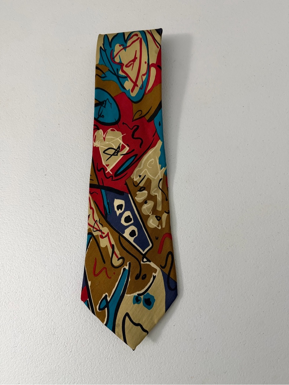 Perry Ellis Abstract Silk Tie in Blue, Red, Gold